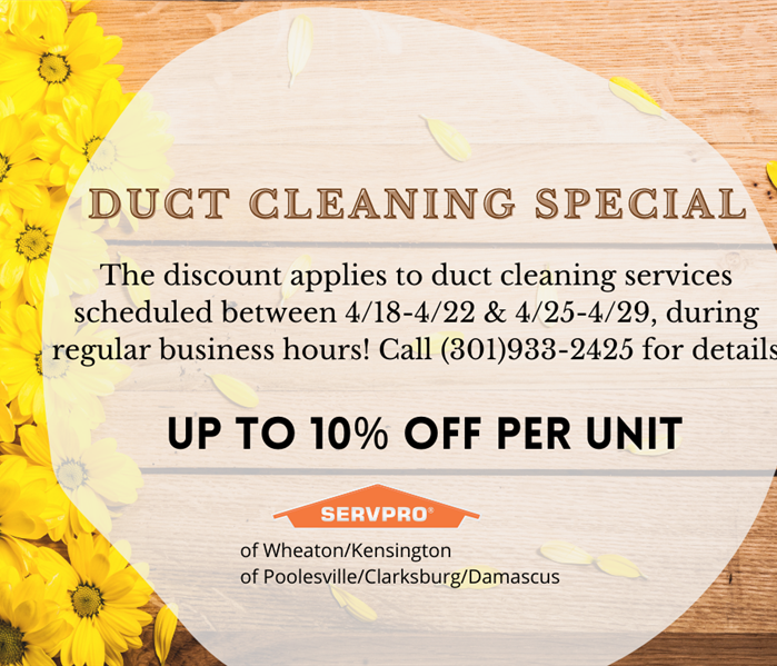 A promotional flyer for a 10% discount on duct cleaning
