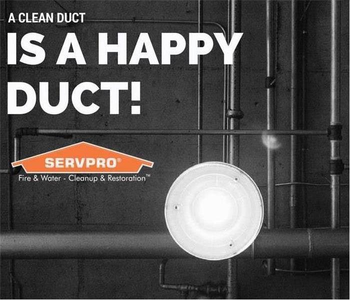A picture if pipes and wording that reads "a clean duct is a happy duct"